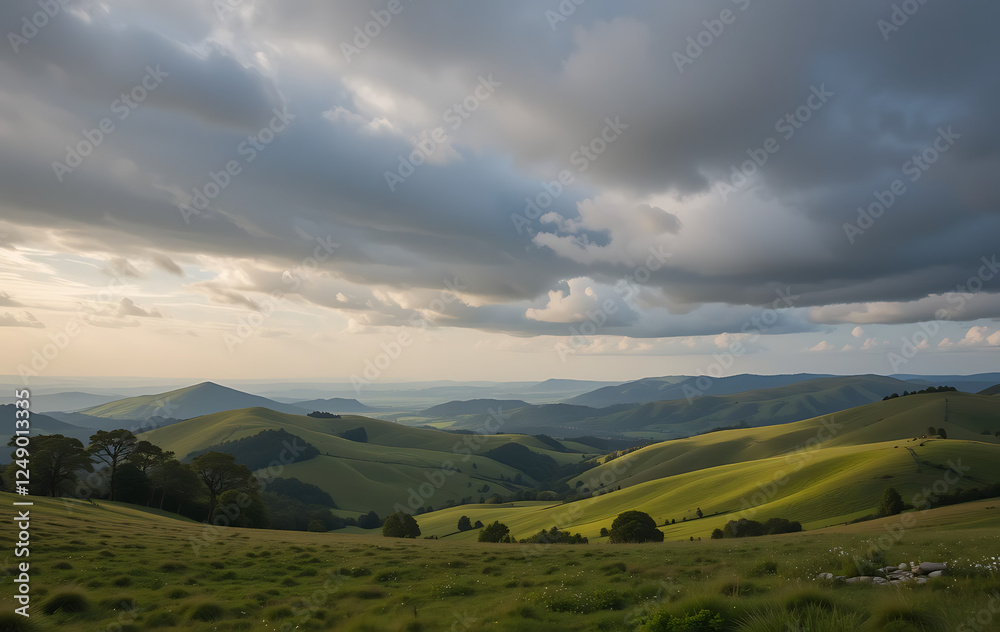 Rolling Green Hills Under Dramatic Sky Rolling Green Hills Under Dramatic Sky