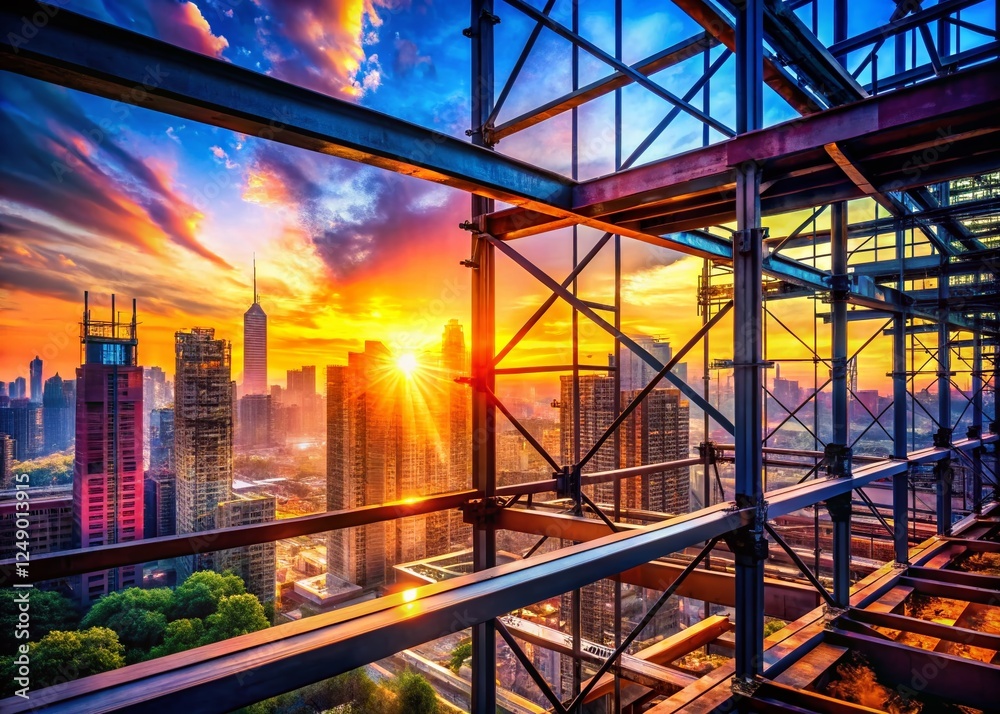 Fototapeta premium Double Exposure: Urban Development - Construction & Cityscape
