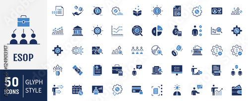 Employee Stock Ownership Plan (ESOP) flat icons set. Containing Employee, plan, ownership, stock, profit and more. Vector illustration