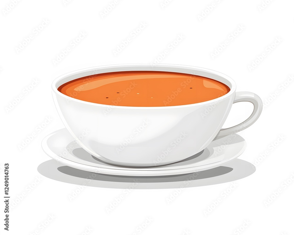 Cup of orange liquid is sitting on a white saucer Cup of orange liquid is sitting on a white saucer