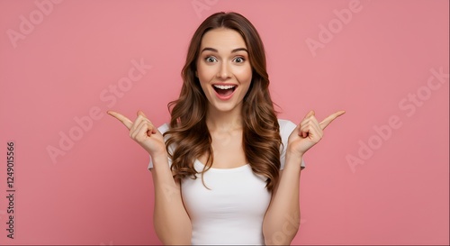 Excited woman pointing to something new.