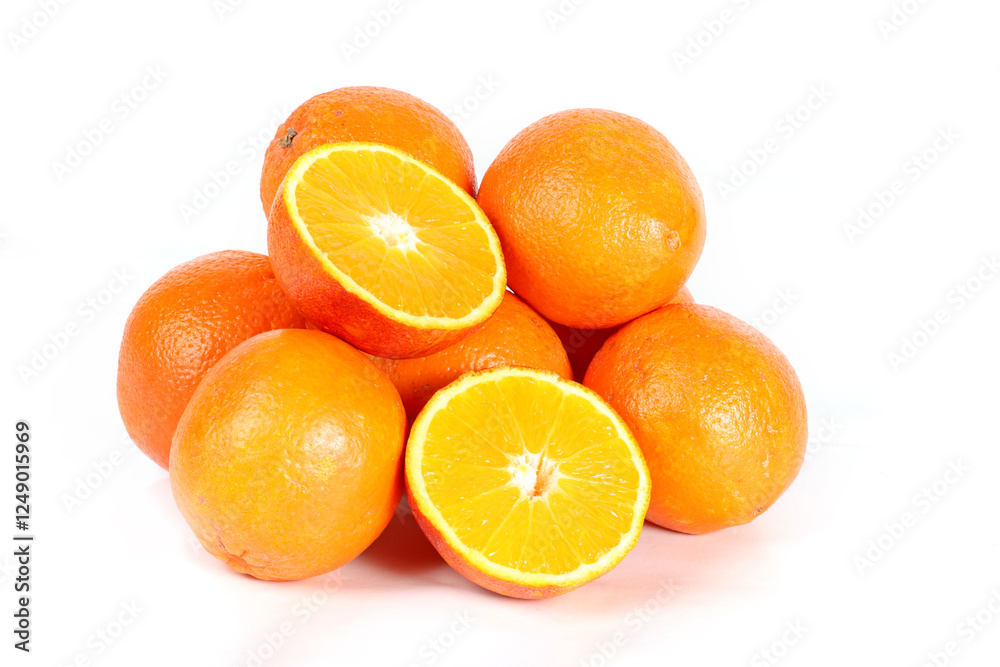 Whole and sliced oranges isolated on a white background Whole and sliced oranges isolated on a white background