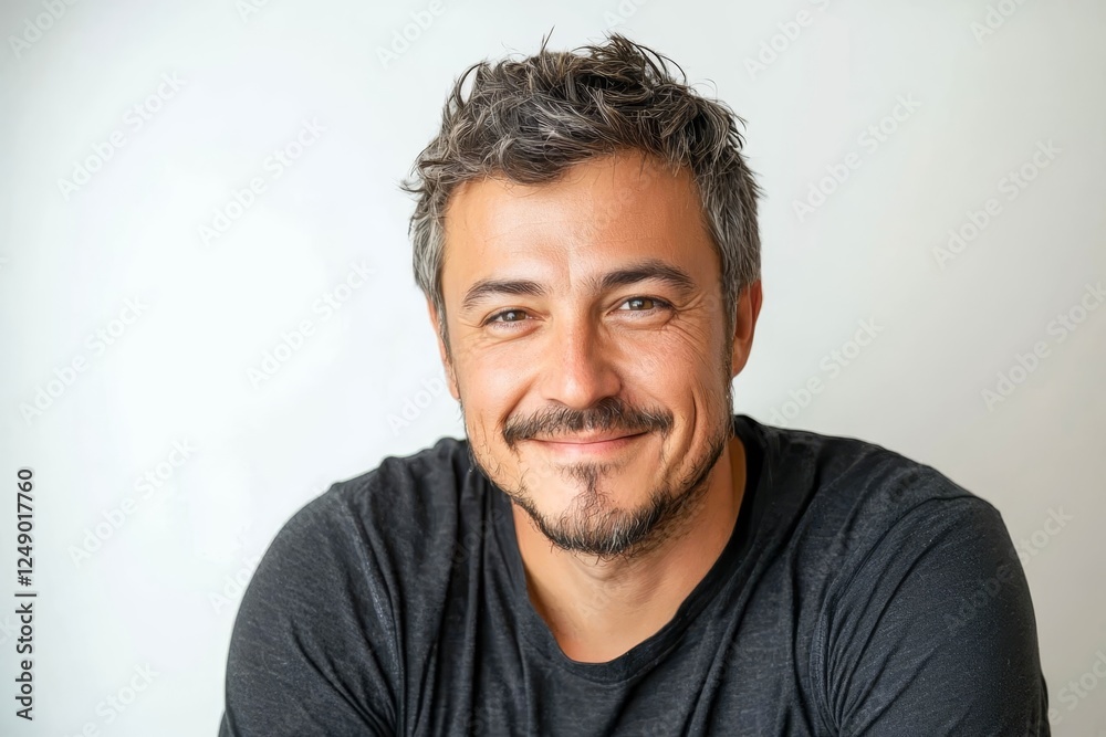 Fototapeta premium Portrait of cheerful handsome man smiling and looking at camera over white background.