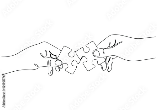 Continuous One Line Hands Solving Puzzle | Minimalist Teamwork Vector Illustration