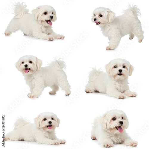 Adorable White Maltese Dogs Set Photograph on White Background Perfect for Pet Owners