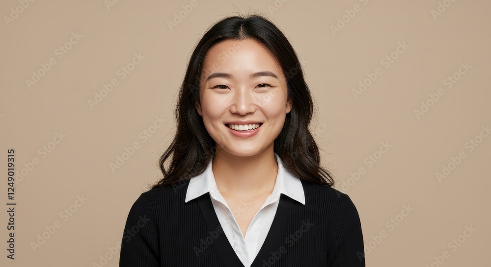 Professional Portrait of a Smiling Woman in Business Attire on Neutral Background Professional Portrait of a Smiling Woman in Business Attire on Neutral Background