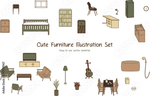 かわいくておしゃれな家具のベクターイラストセット