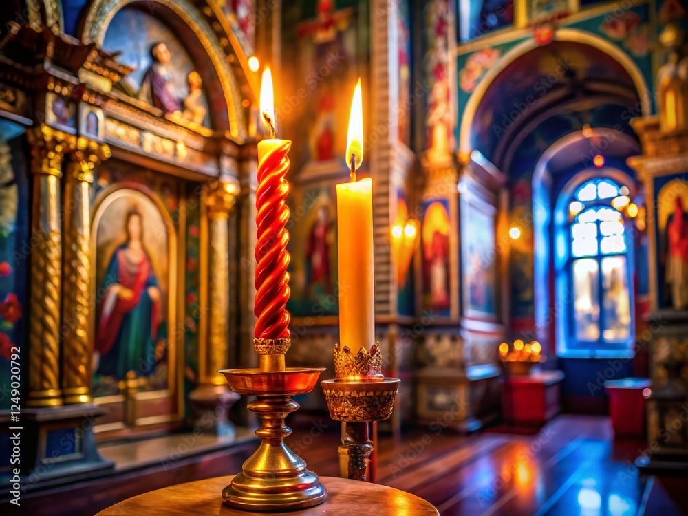 Obraz premium Easter Candlelight in Orthodox Church: Festive Circus Holiday Atmosphere