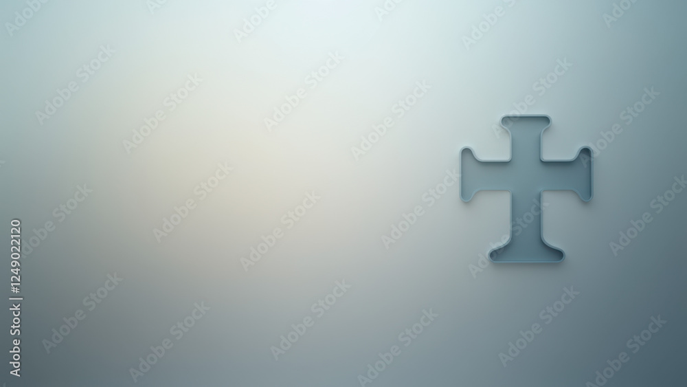 Obraz premium Christian cross, gray background with a light blue strip at the bottom.