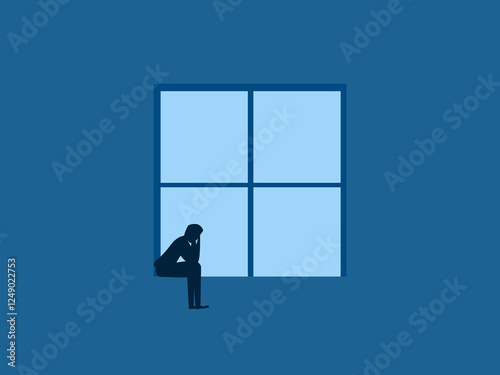 Sadness and sorrow, stressed businessman sitting at the window