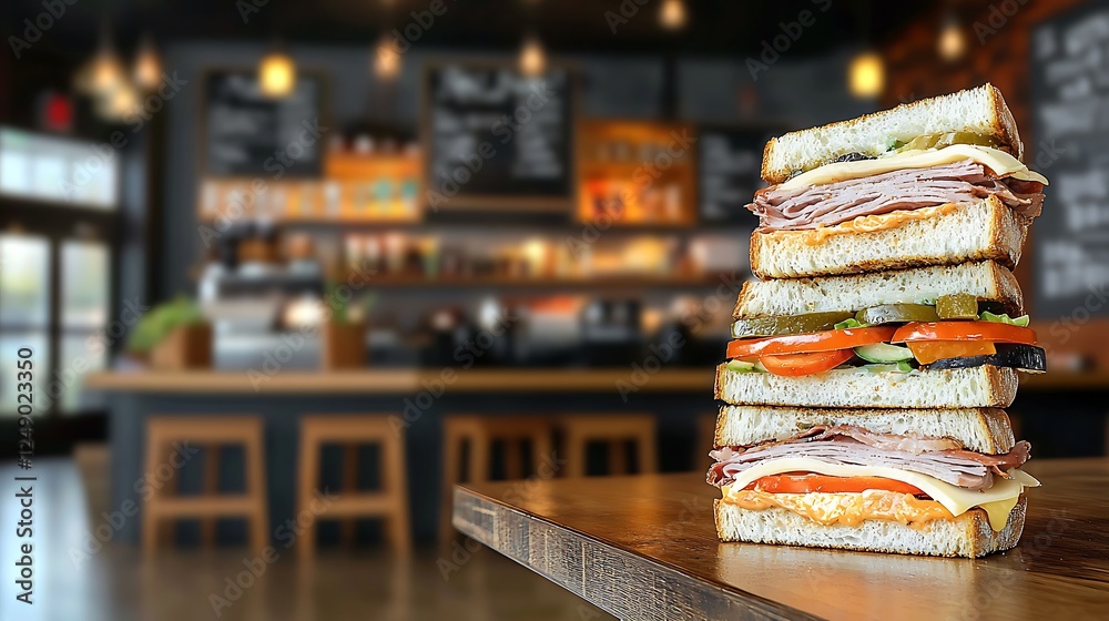 Fototapeta premium Stacked deli sandwiches cafe background menu