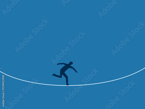 Risk, dare, overcome difficulties, businessman walks on a single rope
