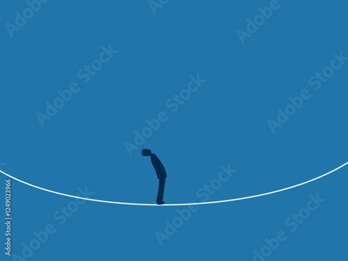 Risk, dare, overcome obstacles, businessman on a single rope