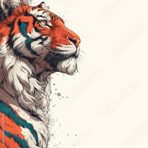 Isolated tiger cutout on plain white background for creative design and illustration purposes