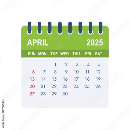 April 2025 calendar page showing days, weeks and months