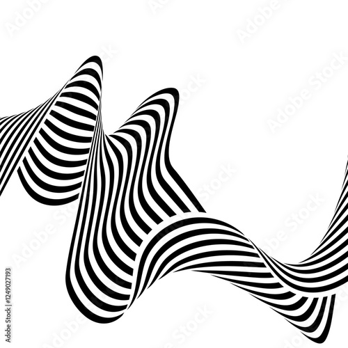 Black on white abstract perspective line wave stripes with 3d dimensional effect isolated on white. Eps 10