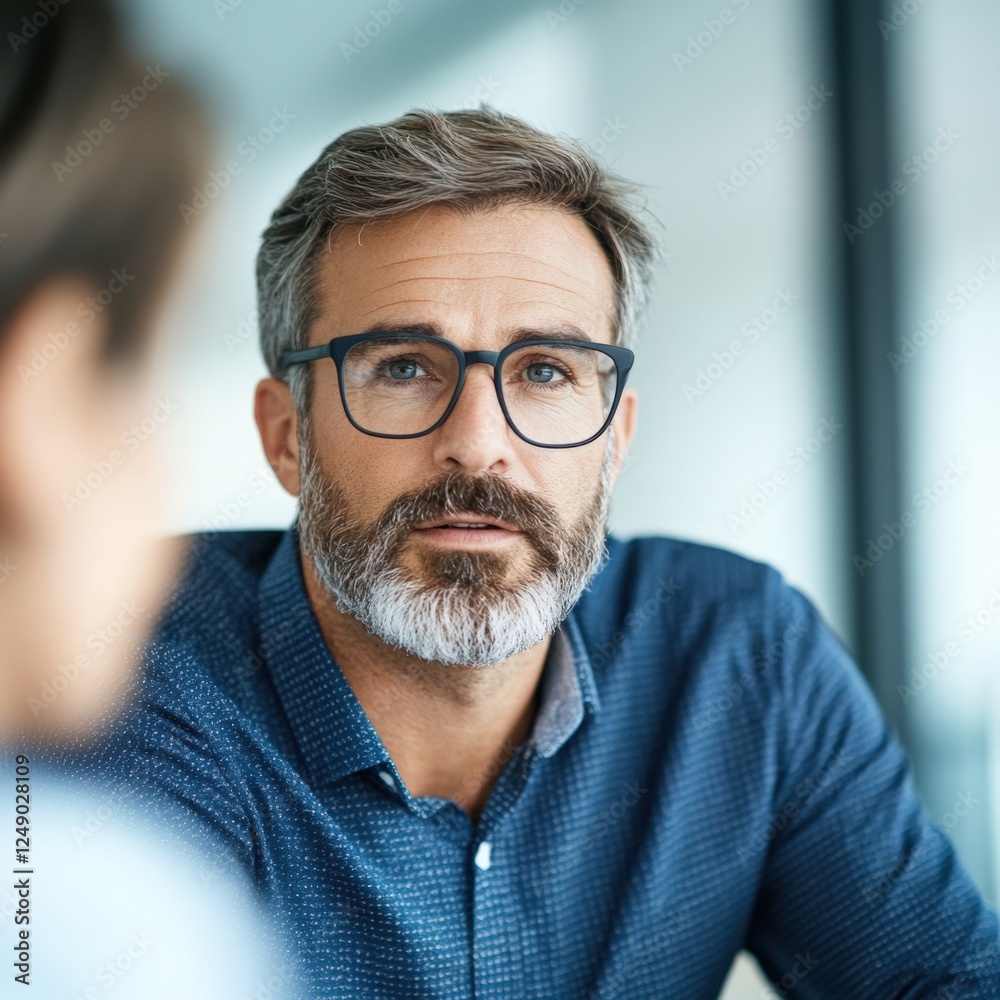 man in glasses with beard looking at someone man in glasses with beard looking at someone