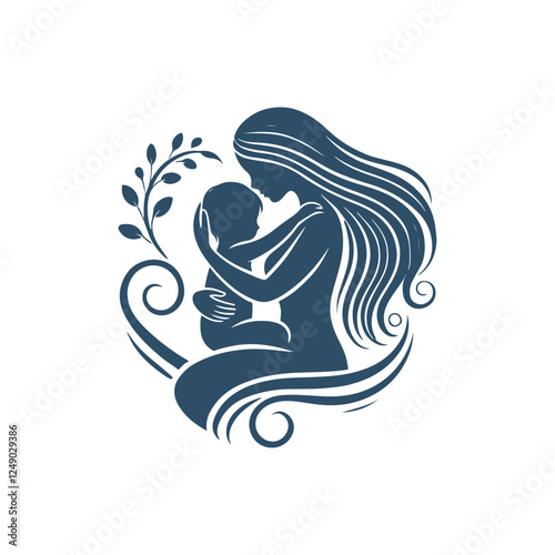 Newborn and Mother Silhouette Vector Illustration