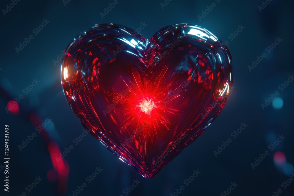 Glowing Red Crystal Heart Abstract Art Glowing Red Crystal Heart Abstract Art
