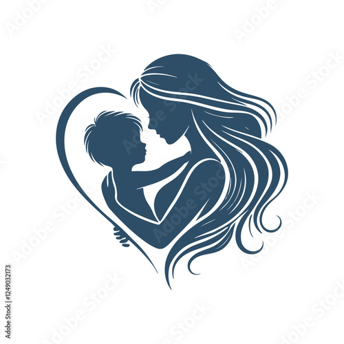 Heart-Shaped Mother and Baby Silhouette Vector for Mother’s Day