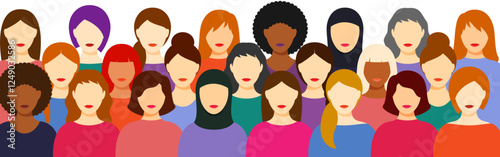 Vector illustration of group of women portrait on transparent background