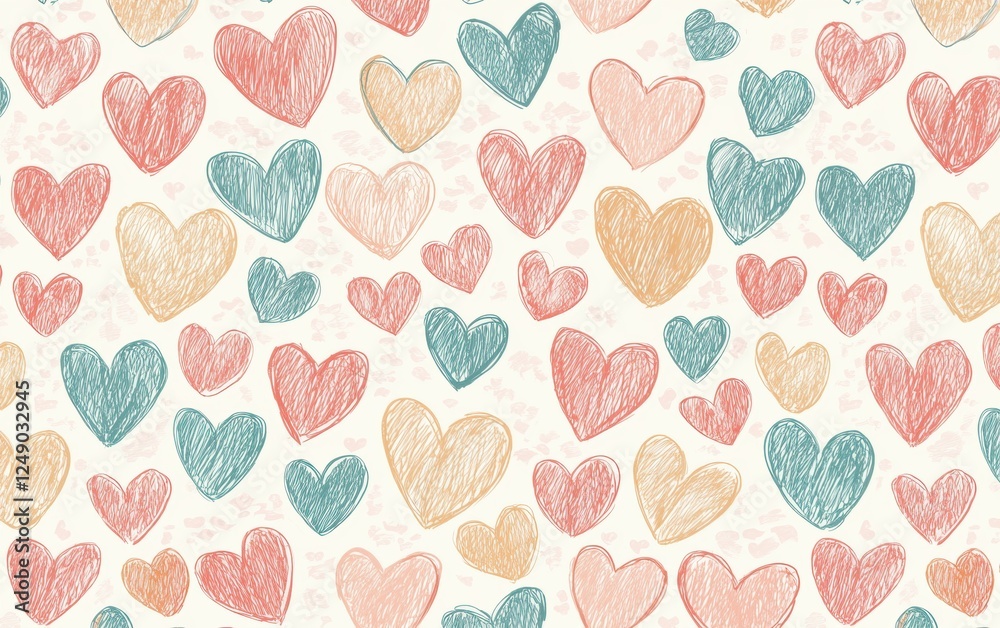 Mockup background with space for text featuring a seamless pattern of hand-drawn hearts in soft pastel colors for Saint Valentines Day and 8 March International Womens Day Mockup background with space for text featuring a seamless pattern of hand-drawn hearts in soft pastel colors for Saint Valentines Day and 8 March International Womens Day
