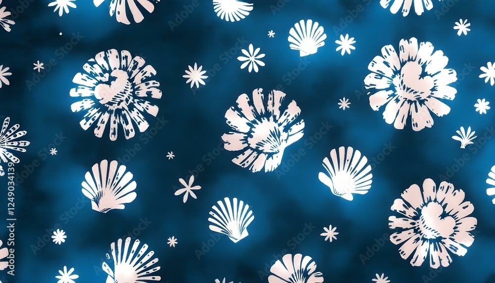 Shells seamless pattern hand drawn seashells on blue background captures the essence of marine inspired design coastal and beach themed decor Shells seamless pattern hand drawn seashells on blue background captures the essence of marine inspired design coastal and beach themed decor
