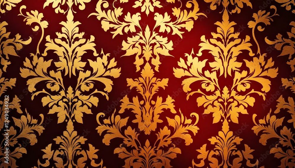 Golden Damask Floral Pattern on Deep Burgundy Golden Damask Floral Pattern on Deep Burgundy