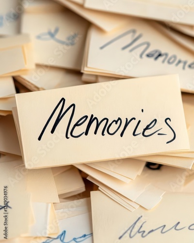 A stack of vintage letters forming Memories in cursive handwriting.