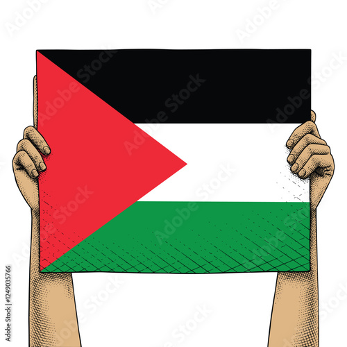Hand Raises a Sign That Show Palestine Flag