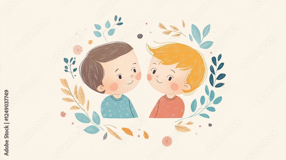 Delightful Depiction of Siblings in Cartoonish Style, Crafted with Digital Brilliance for Your Design Needs Delightful Depiction of Siblings in Cartoonish Style, Crafted with Digital Brilliance for Your Design Needs