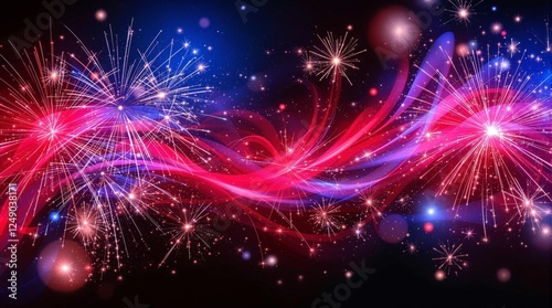 abstract interpretation of red white and blue fireworks in dynamic fluid patterns with vibrant energy and smooth gradients