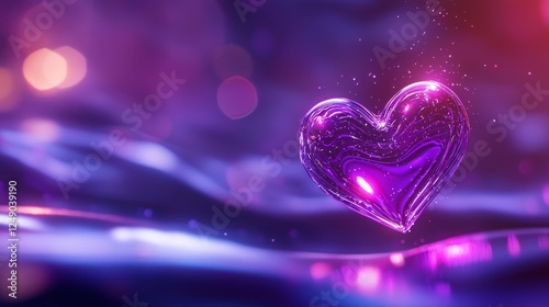 Floating neon heart with holographic shimmer, glowing in a cosmic background, fantasy sci fi fusion