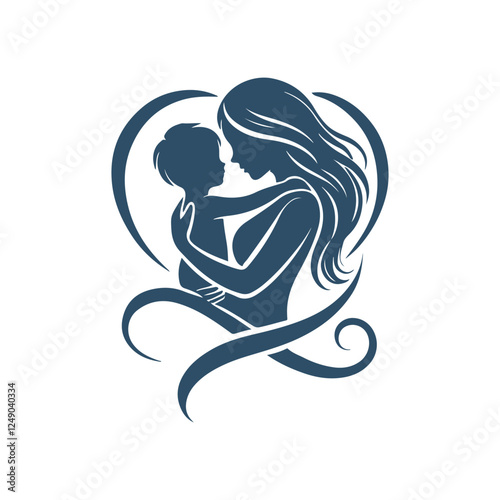  Mother and Baby in Heart Silhouette Vector Art