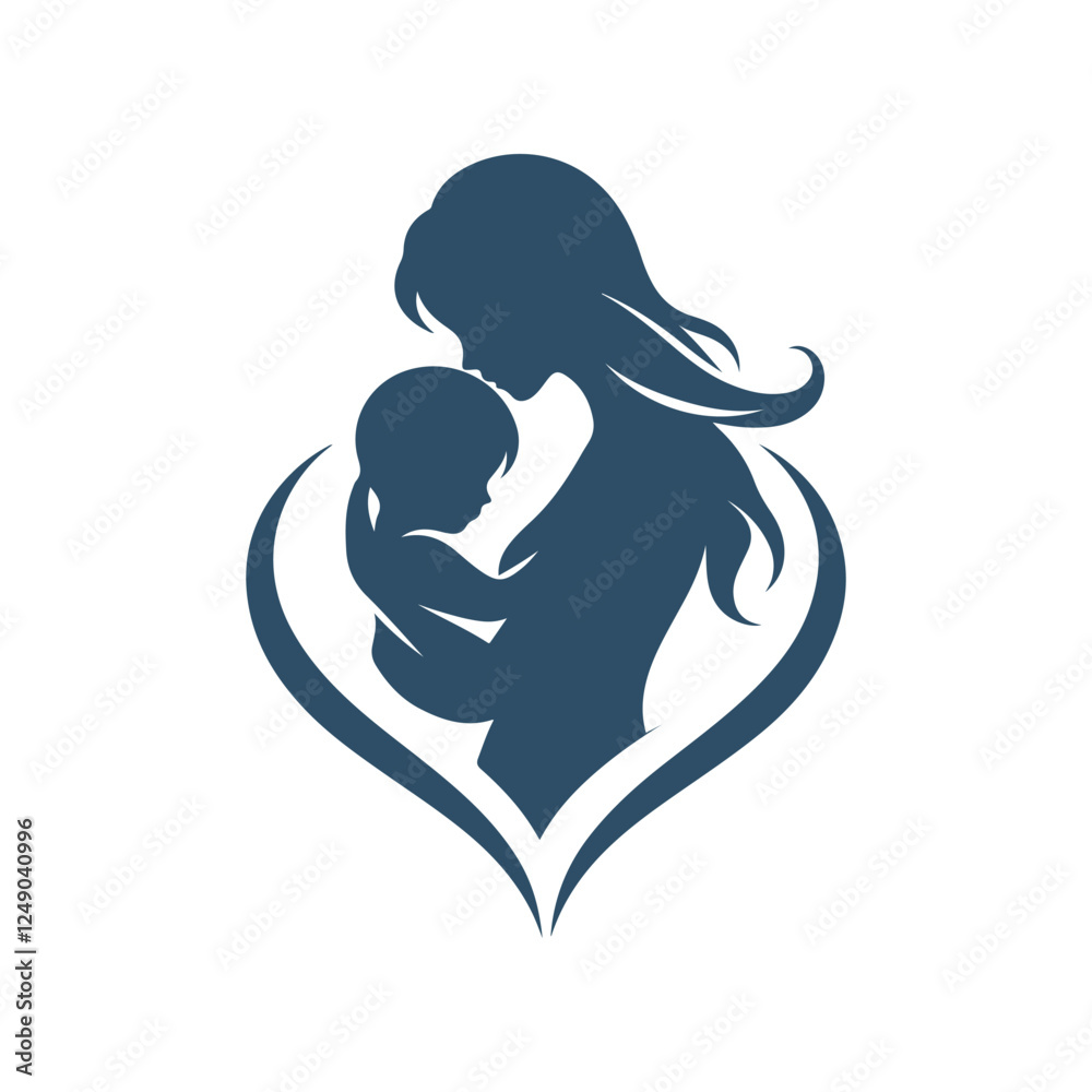 Mother and Baby in Heart Silhouette Vector Art Mother and Baby in Heart Silhouette Vector Art
