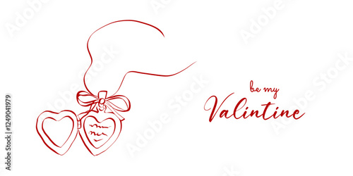 Coquette heart locket with ribbon bow of hand drawn line art style. Simple crayon and sketch symbol for Valentine day and invitations templates. Doodle vector illustration