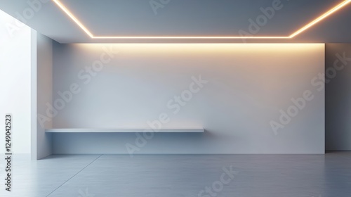 Wallpaper Mural Bright Minimalist Room with Soft Lighting Featuring an Empty Wall and a Simple Shelf for Creative Design Concepts Torontodigital.ca