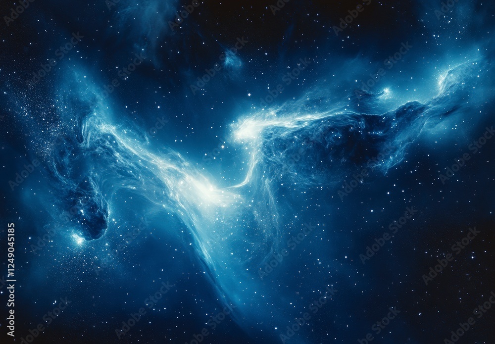 Obraz premium Majestic Blue Cosmic Nebula with Stars and Interstellar Clouds