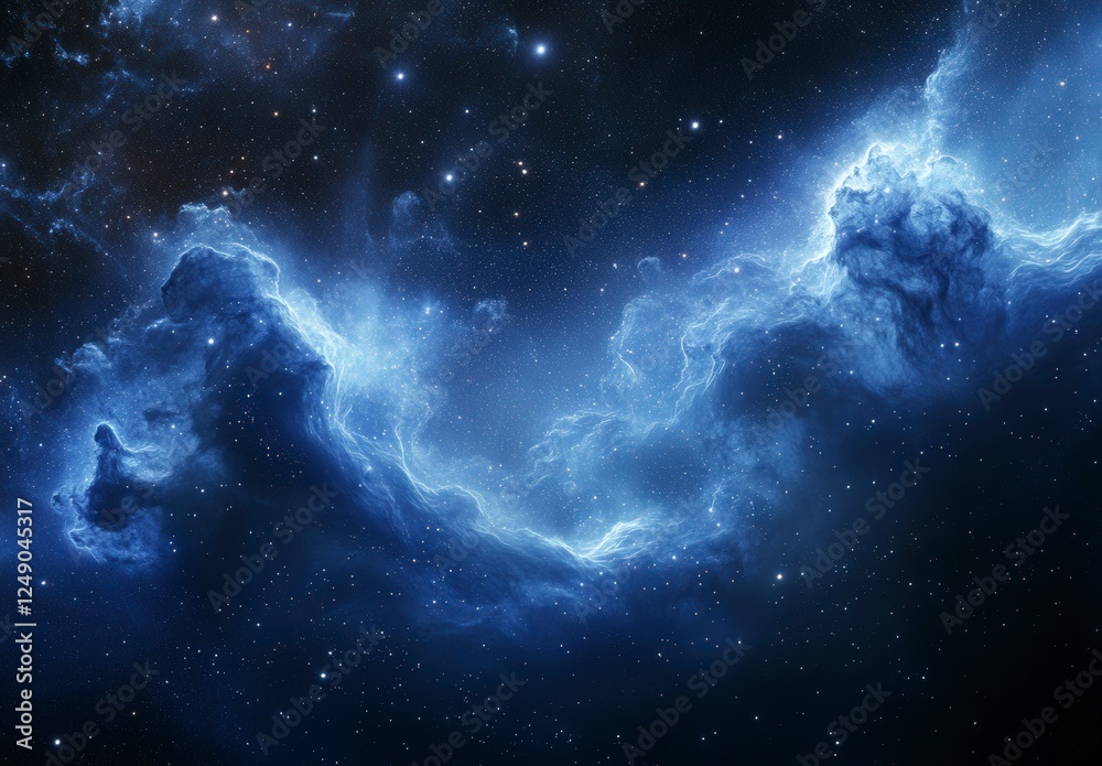 Naklejka premium Stunning Cosmic Clouds with Stars in Deep Blue Galaxy Background