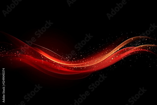 Abstract red and gold wave design on black background.