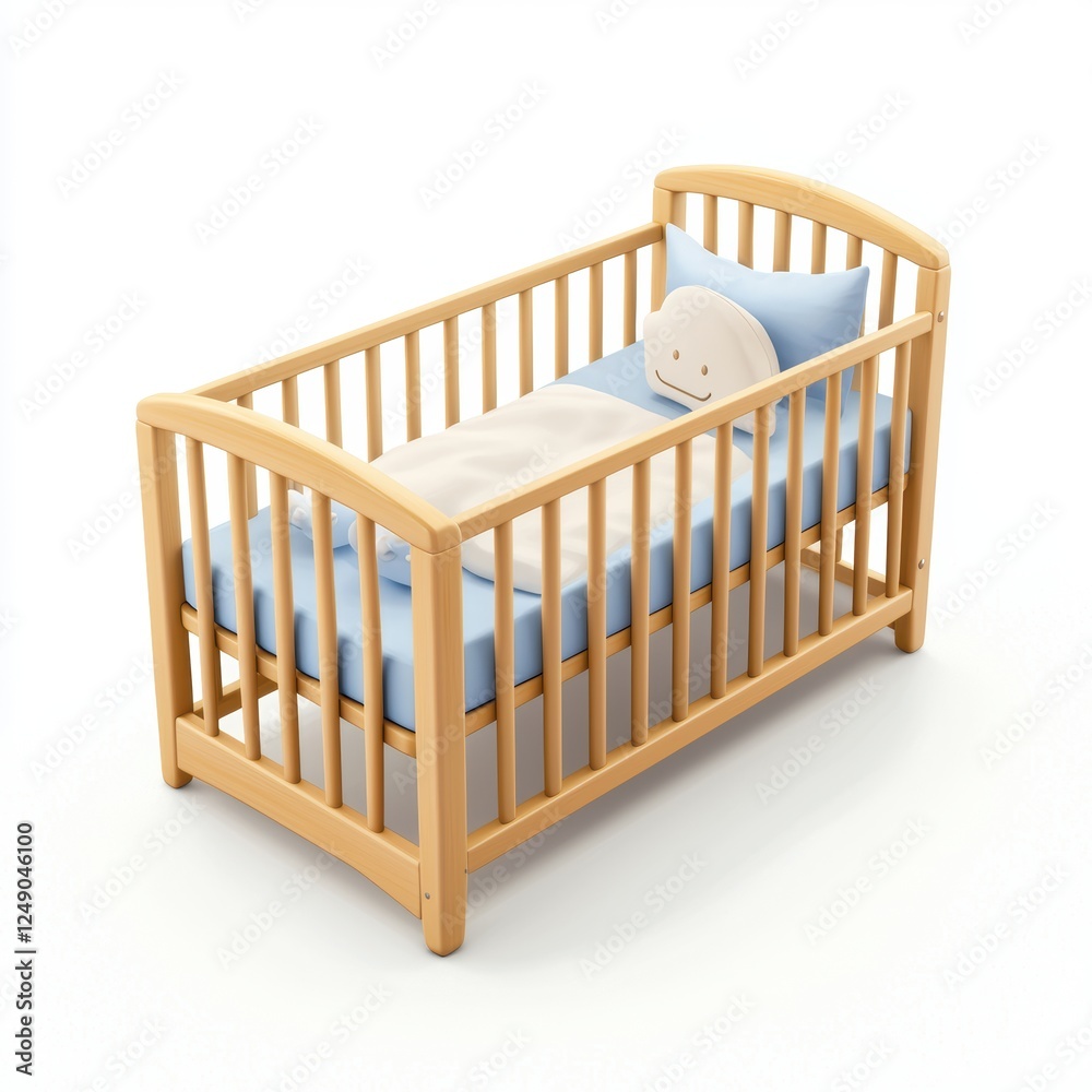 baby crib with soft bedding, isolated on a white background baby crib with soft bedding, isolated on a white background