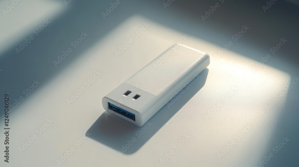 Fototapeta premium White USB flash drive on white surface.