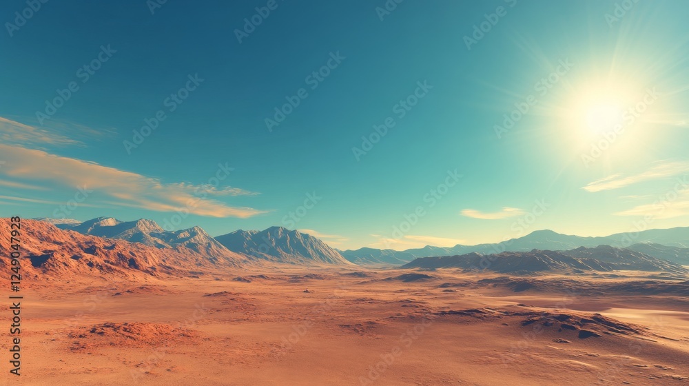 Naklejka premium A helicopter view showcasing expansive desert sands and an open blue sky