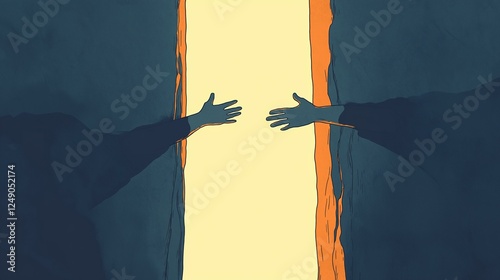 Hands Reaching Across a Glowing Divide