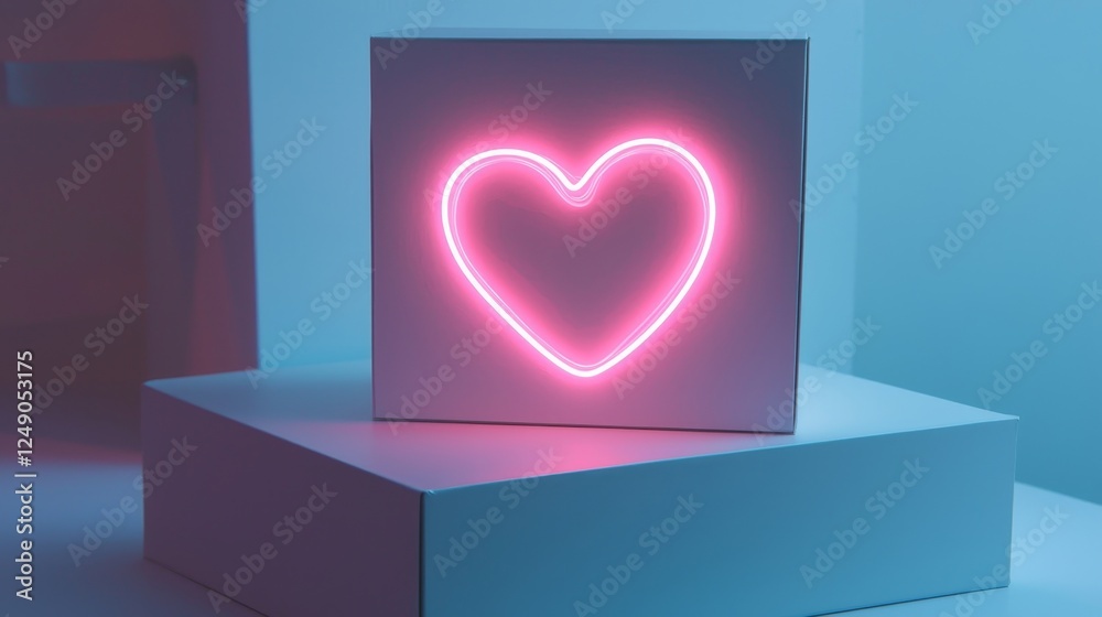 Modern Valentines packaging with a glowing neon heart centerpiece on a minimalist white box, giving a sleek, stylish twist Modern Valentines packaging with a glowing neon heart centerpiece on a minimalist white box, giving a sleek, stylish twist