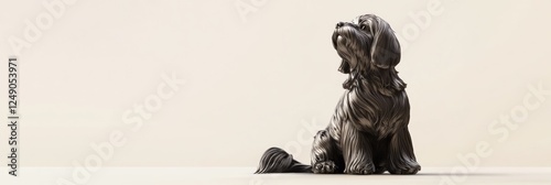 Adorable 3D Lhasa Apso Dog Sitting with Curled Tail in Profile View photo