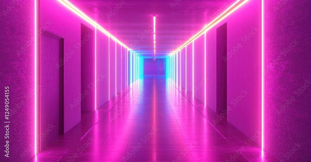 Neon Lights Corridor: A Futuristic Pink and Blue Hallway