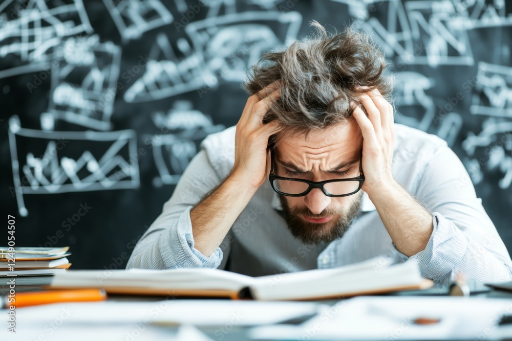 A nervous student flipping through the pages of a final exam assessment A nervous student flipping through the pages of a final exam assessment