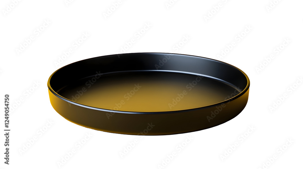 A large black circular serving plate with a slightly golden hue, perfect for gourmet meals and stylish plating. A large black circular serving plate with a slightly golden hue, perfect for gourmet meals and stylish plating.