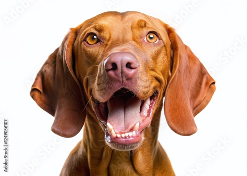 Wallpaper Mural Happy Brown Vizsla Dog, Excited Expression, White Background - Stock Photo Torontodigital.ca